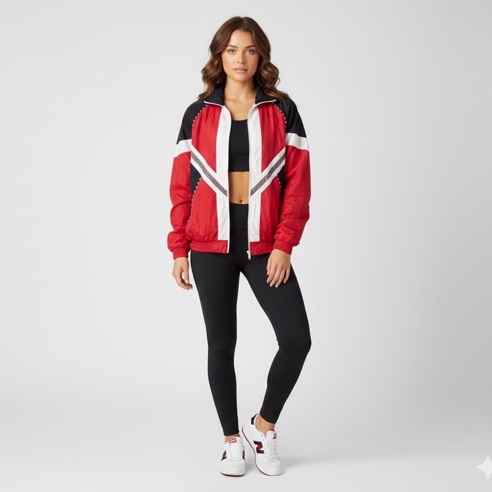 Vintage SUNTERRA Colorblock Track Jacket Windbreaker Red Black‎ White Large